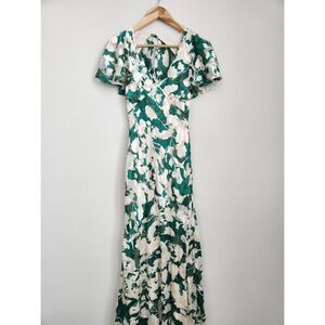 ASTR the Label Green & White Floral Flutter Sleeve Maxi Dress | Size XS